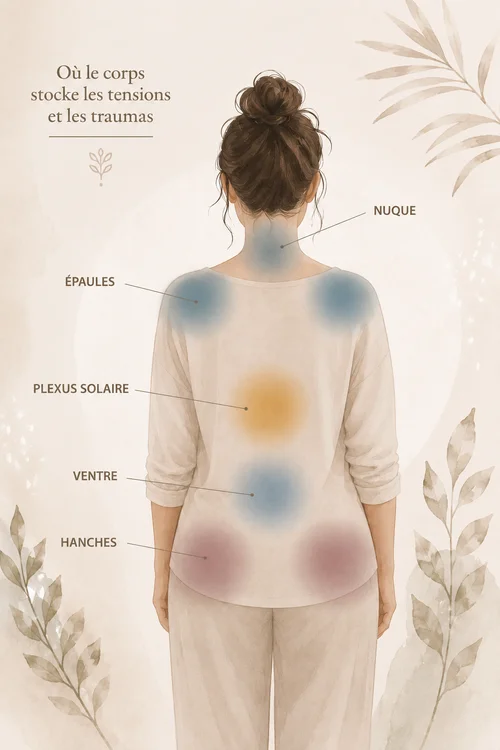 Corps femme tensions émotionnelles trauma anxiété zones réflexes archaïques