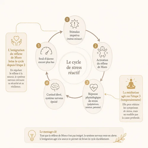 Cycle hypervigilance réflexe de Moro adulte — anxiété chronique, système nerveux, seuil d'alarme