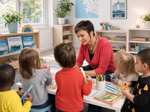 Laure Doudard dans sa classe de maternelle, illustrant ses 23 ans d'expérience comme professeure des écoles à Brest
