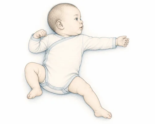 Illustration d'un bébé en position asymétrique illustrant le réflexe tonique asymétrique du cou