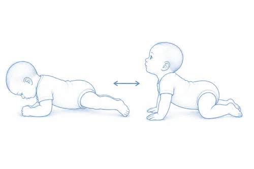 Illustration montrant les deux positions du réflexe tonique symétrique du cou chez le bébé