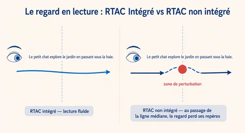 Schéma RTAC et ligne médiane — difficulté de croisement du regard dans la lecture, enfant